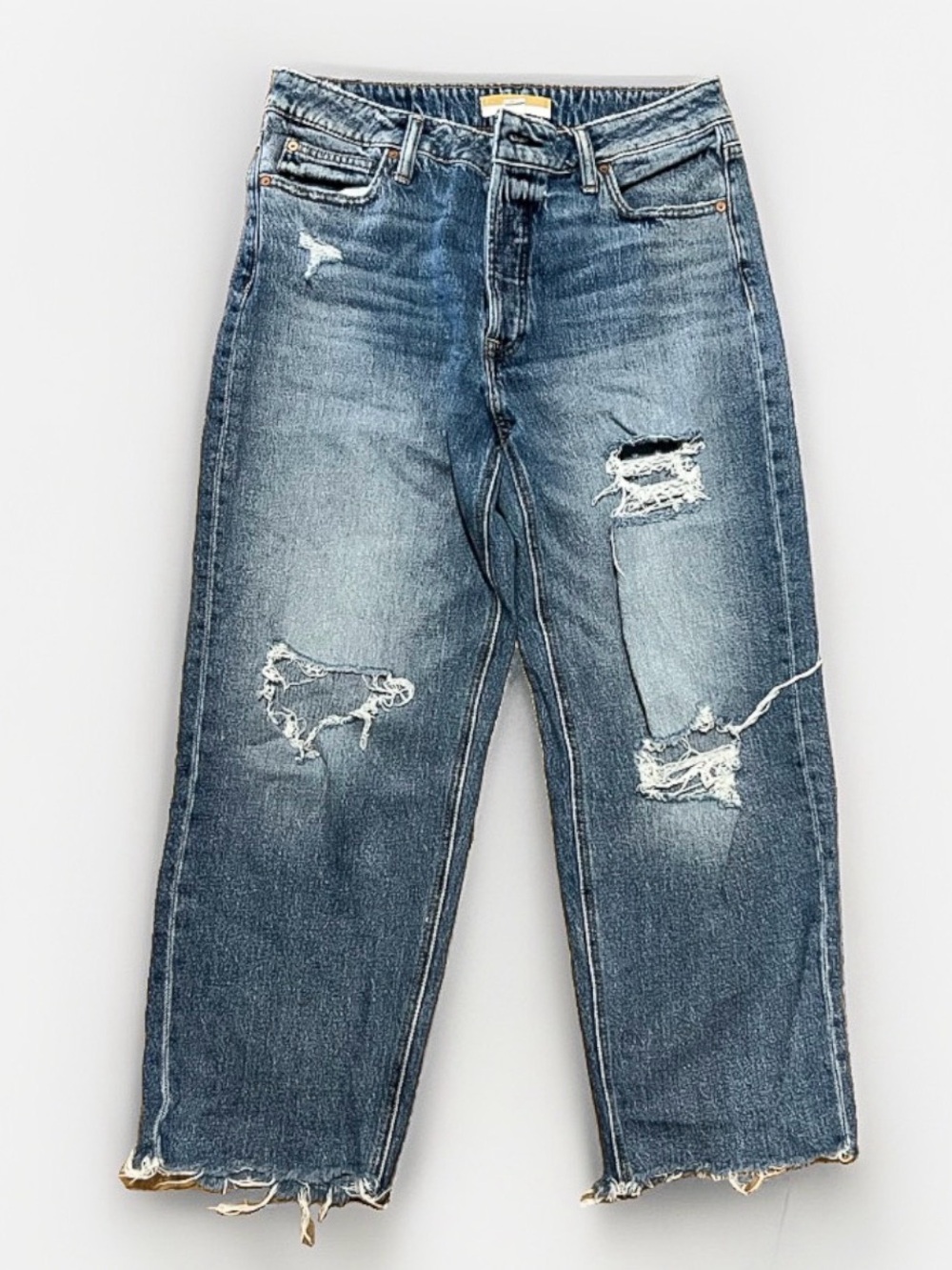 Zara Women’s Size 12 Distressed Raw Hem Straight Leg Jeans Blue Denim